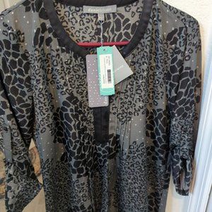 Anika Faux Leather Trip Leopard Print Blouse